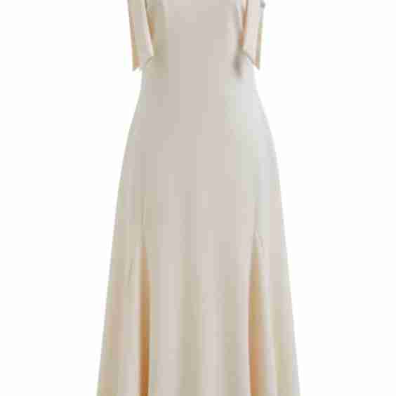 Removable Bow Straps Square Neck A-Line Dress in Cream
