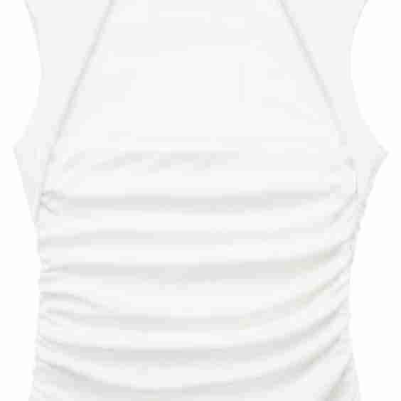 Square Neck Ruched Waist Sleeveless Top in White
