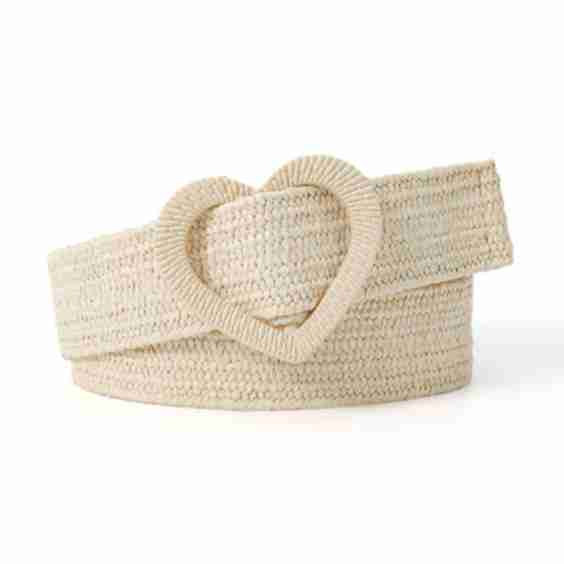 Heart Buckle Woven Straw Belt in Linen