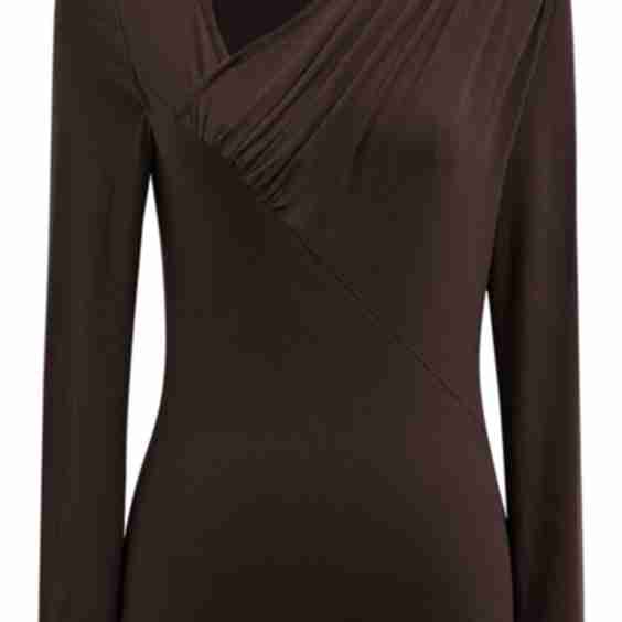 Oblique Ruched Neckline Fitted Top in Brown