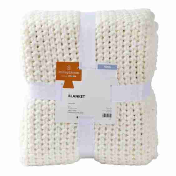 Honeybloom Ivory Sweater Knit Bed Blanket, King