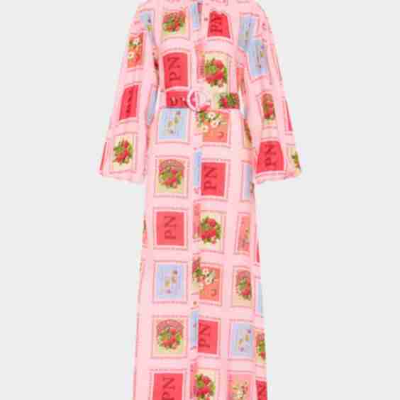 Noddy Belted Stamp Print Linen Maxi Shirtdress