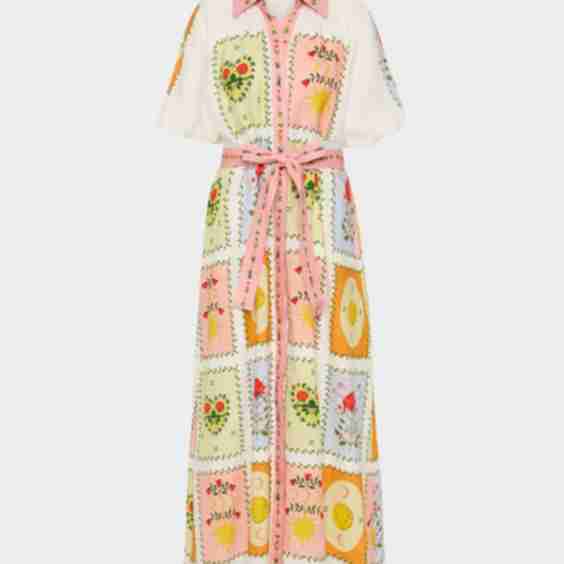Marla Tile-Print Linen Maxi Shirtdress
