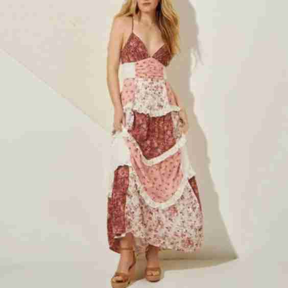 Boho Patchwork Strapless Maxi Dress
