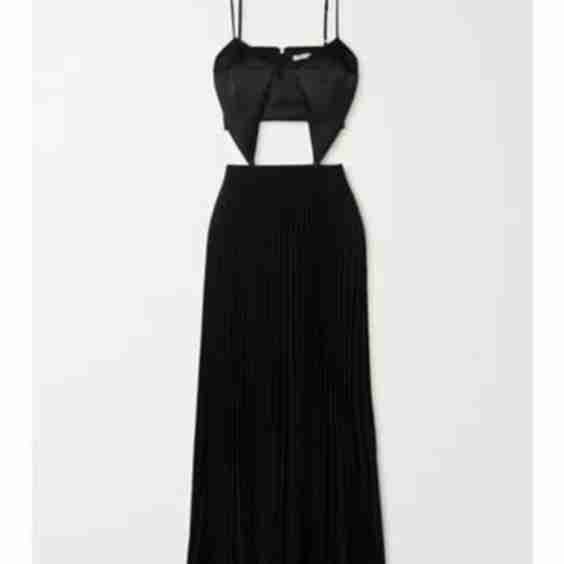 Cutout Pleated Crepe And Satin Midi Dress