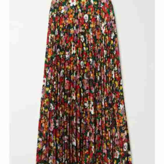 Pleated Floral-Print Crepe Midi Skirt