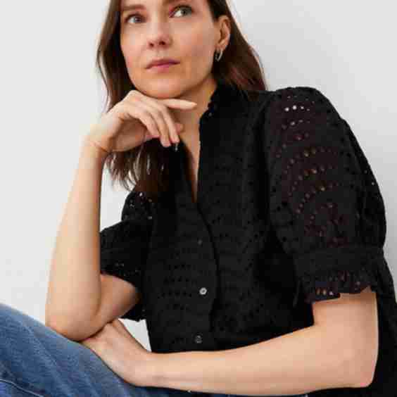 Eyelet Ruffle Button Top