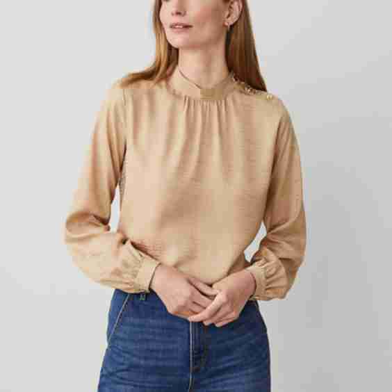 Maze Jacquard Shoulder Button Blouse