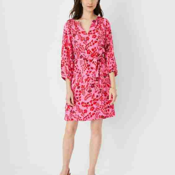Floral Puff Sleeve Belted Shift Dress