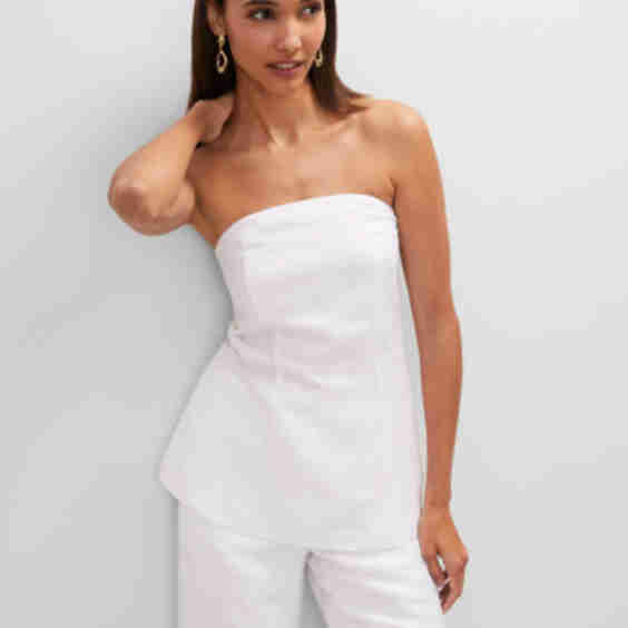 Strapless Linen Blend Tunic Top