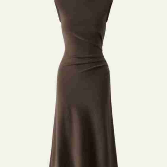Mockneck Tucks Midi Dress