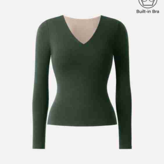 Stretch Cotton V-Neck Long Sleeve Brami Top