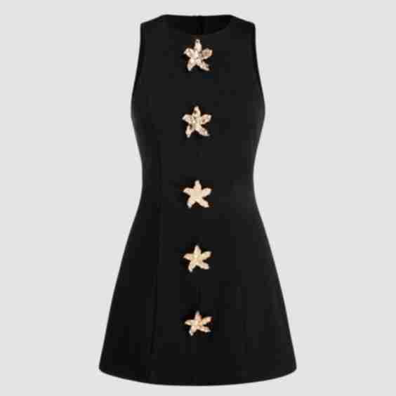 Round Neckline Flower Metal Detail Mini Dress