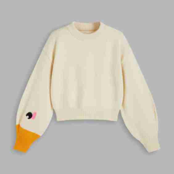 Round Neck Goose Pattern Sleeve Knitted Top