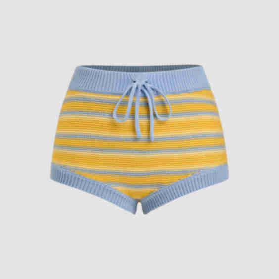 Knit Low Rise Stripe Drawstring Legging Micro Shorts