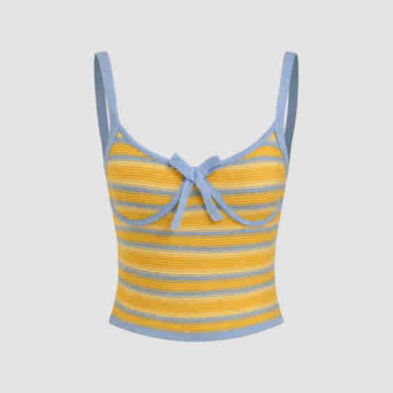 Knit Stripe Bowknot Crop Tank Top