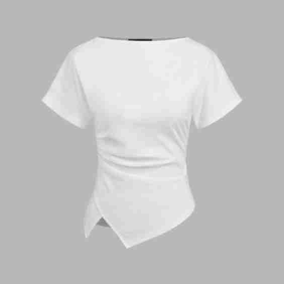 Cotton-Blend Boat Neck Ruched Asymmetrical Hem Tee