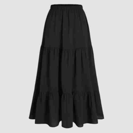 Elastic-Waist Ruffle-Hem Tiered Maxi Skirt