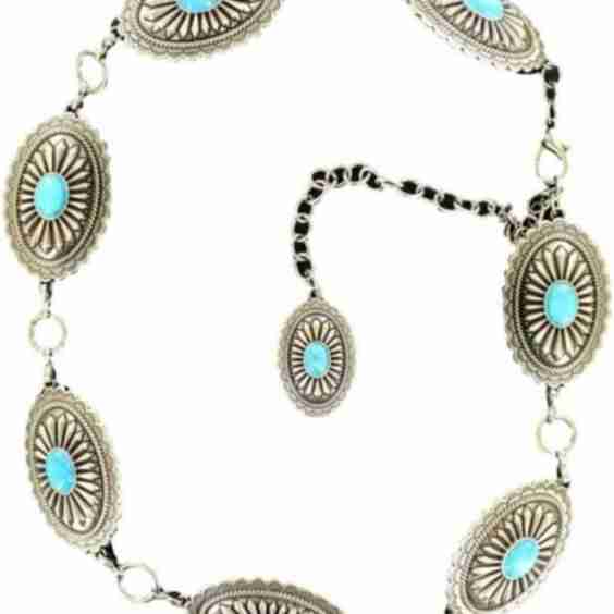 Ariat Womens Oval Turquoise Concho Chain Silver Belt