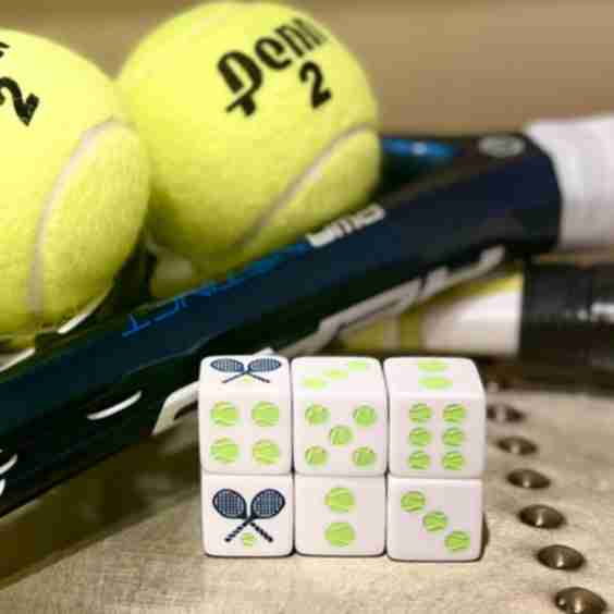Grand Slam! One Pair of Tennis Mahjong Dice Slightly larger Size 19mm - White with Tennis Ball and Racket Design