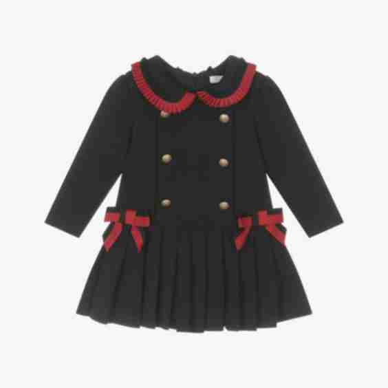 Navy Blue Ribbon Button Trim Cotton Jersey Dress