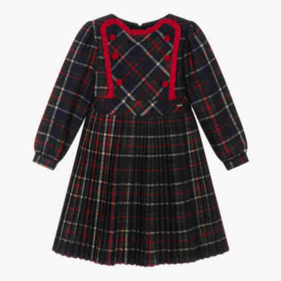 Girls Tartan Dress With Velvet Trims