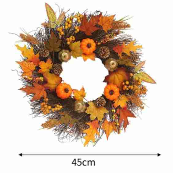 Artificial Pre-lit Autumn Harvest Wreath with Maple Leaves