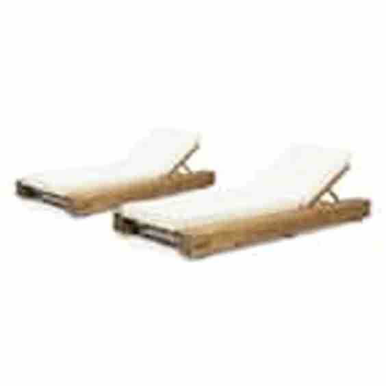 Broadway Teak Brown Removable Cushions Wood Outdoor Patio Chaise Lounge with Cream Cushions (2-Pack)