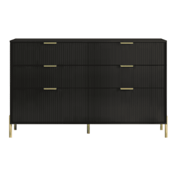Modern Elegance Black 6-Drawers Cabinet 56 in. Wild Dresser with Stylish Golden Metal Handle