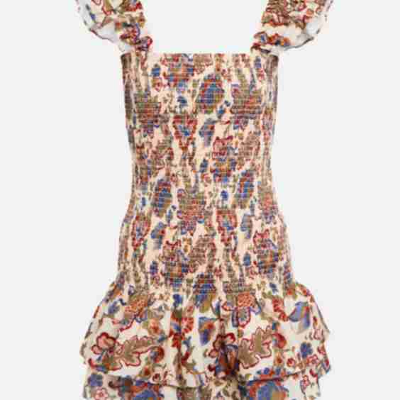 Shirred Printed Linen Minidress