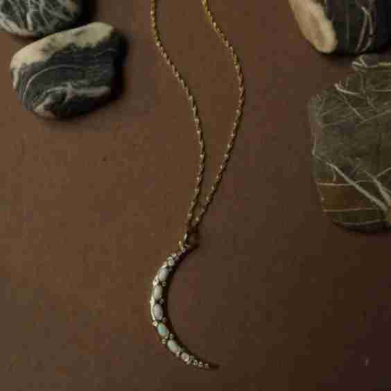 Selene Opal Moon Charm Necklace