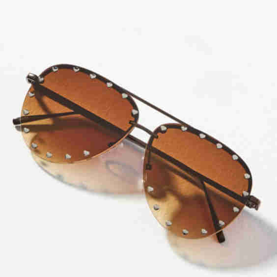 Studded Heart Aviator Sunglasses