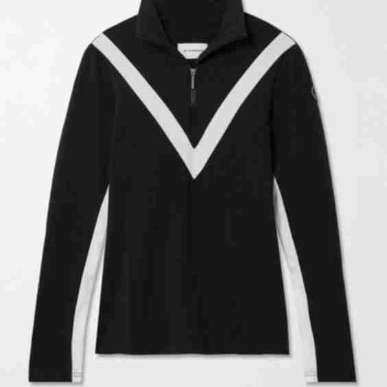 Voss Striped Merino Wool Blend Piqué Ski Top