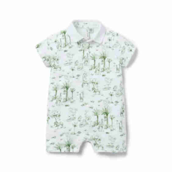 Baby Tropical Toile Polo Romper 