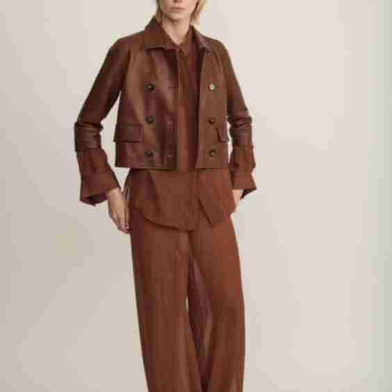 Tova Double Breasted Cropped Leather Coat