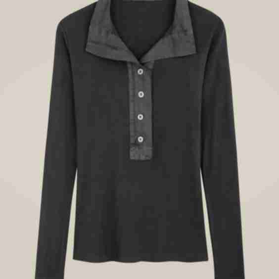 Junia Long Sleeve Henley in Rib and Poplin Combo