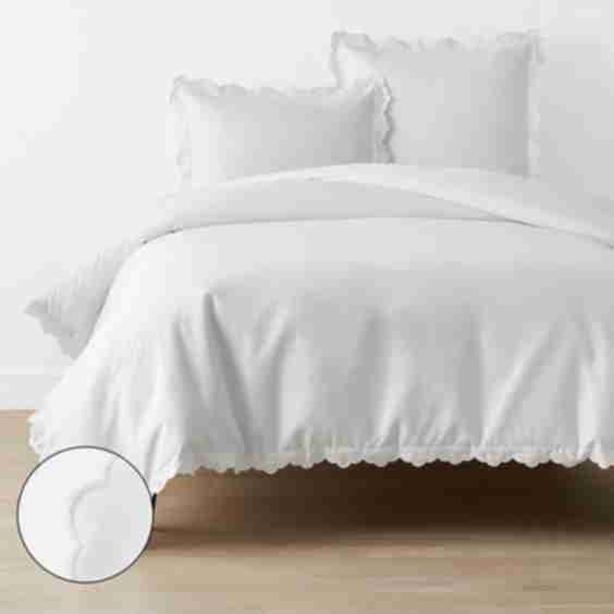 Embroidered Scallop Classic Smooth Solid Duvet Cover