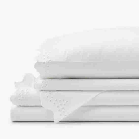 Eyelet Classic Cool Cotton Percale Solid Bed Sheet Set - King