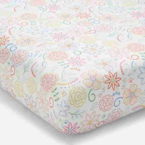 Floral Dream Classic Cool Organic Cotton Percale Fitted Crib Sheet - White Multi