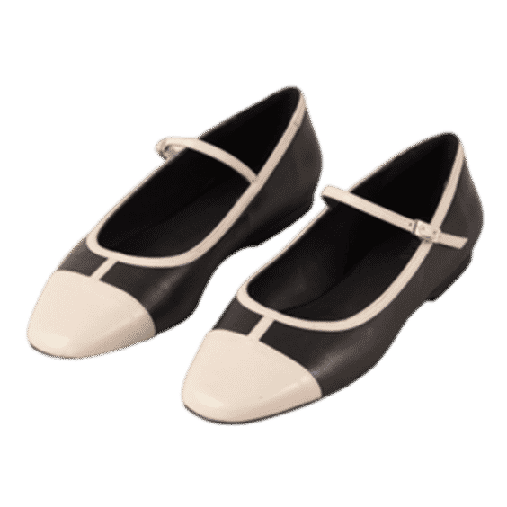 Agate Retro Bicolor Black Cream Leather Ballet Flats