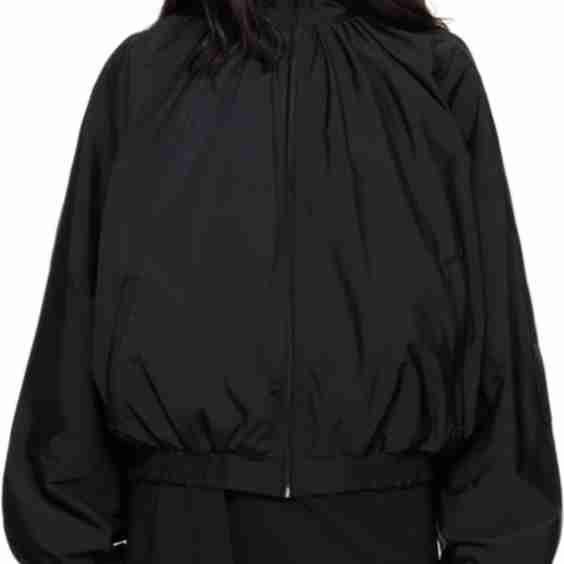 Black Gathered Neck Track Jacket