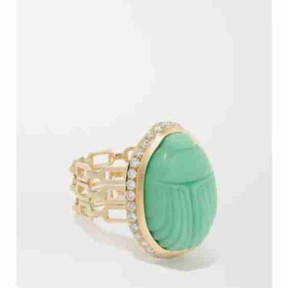 Big Agata 14-Karat Gold, Chrysoprase And Diamond Ring