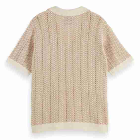 Open Knit Johnny Collar Polo Sweater