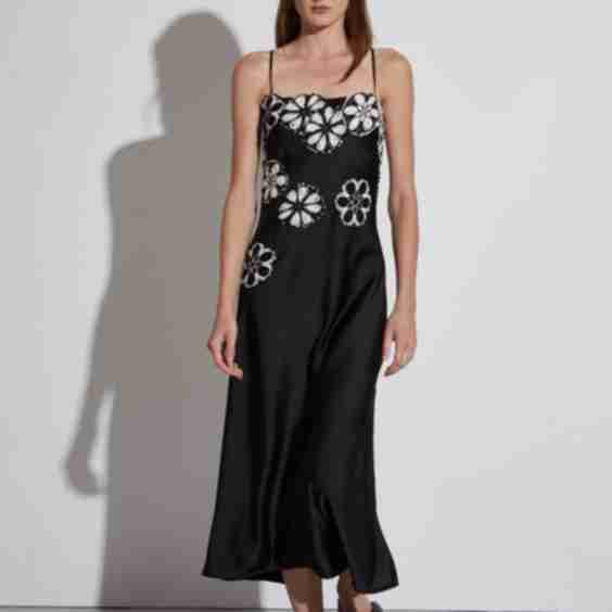 Sage Slip Dress With Crochet