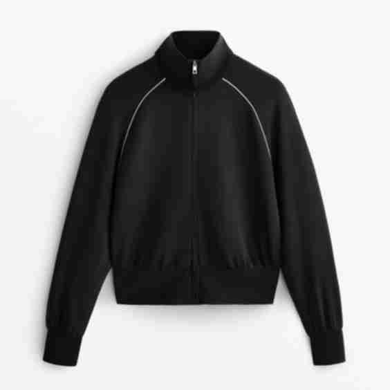 High-Collar Piping Jacket with Soft Touch Modal