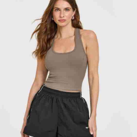 Mellow Rib Square Neck Mid Vest With Built In Bra Shelf
