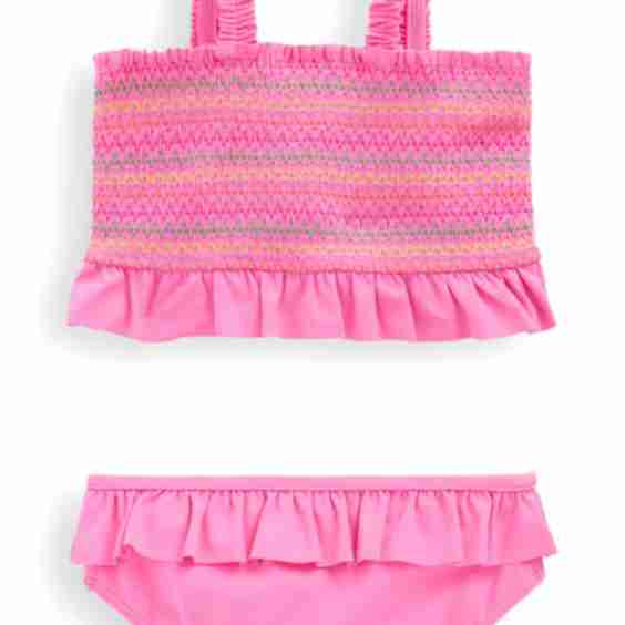 Smocked Embroidered Peplum Two-Piece Swimsuit