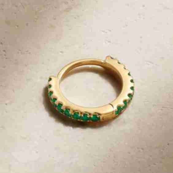 6.5mm 18-Karat Gold Emerald Hoop Single Earring