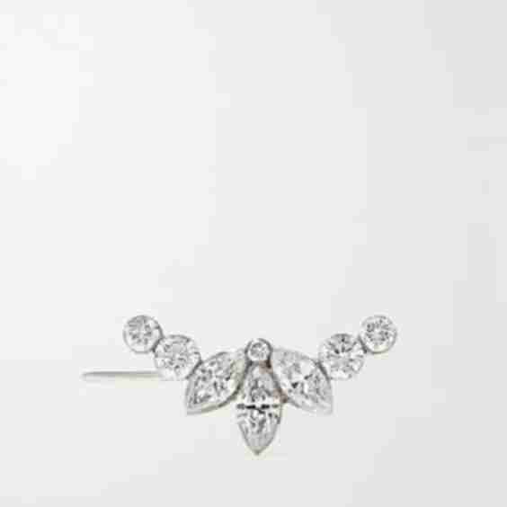 Lotus Garland 18-Karat White Gold Diamond Earring