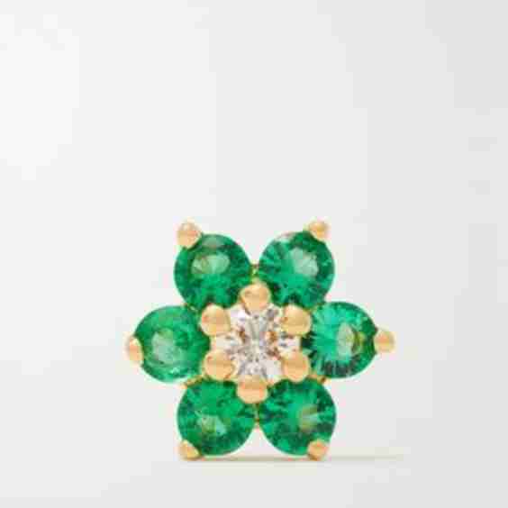5.5mm 18-Karat Gold, Emerald And Diamond Single Earring